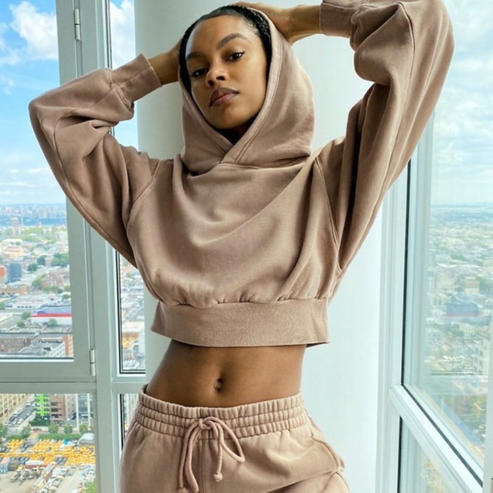 Aritzia Tan Cropped Hoodie